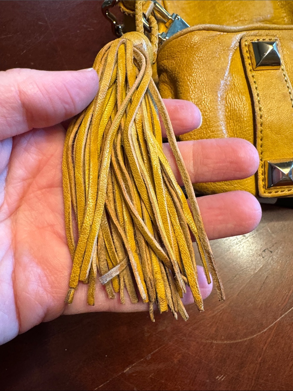 L.A.M.B. Honey Mustard Leather Shoulder Bag with Tassel - Picture 5 of 9